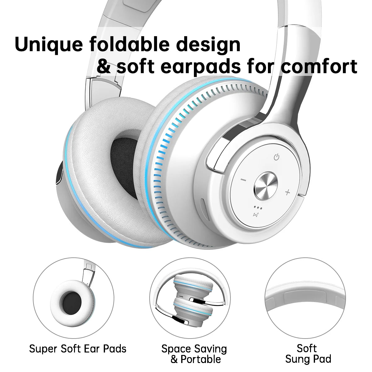 Wireless On-Ear Headphone, Upgrade Bass Hifi Stereo, Foldable & Wireless Wired Mode, Noise Isolating over Ear Headphone W/ Microphone and Volume Control, for Laptop Cell Phone