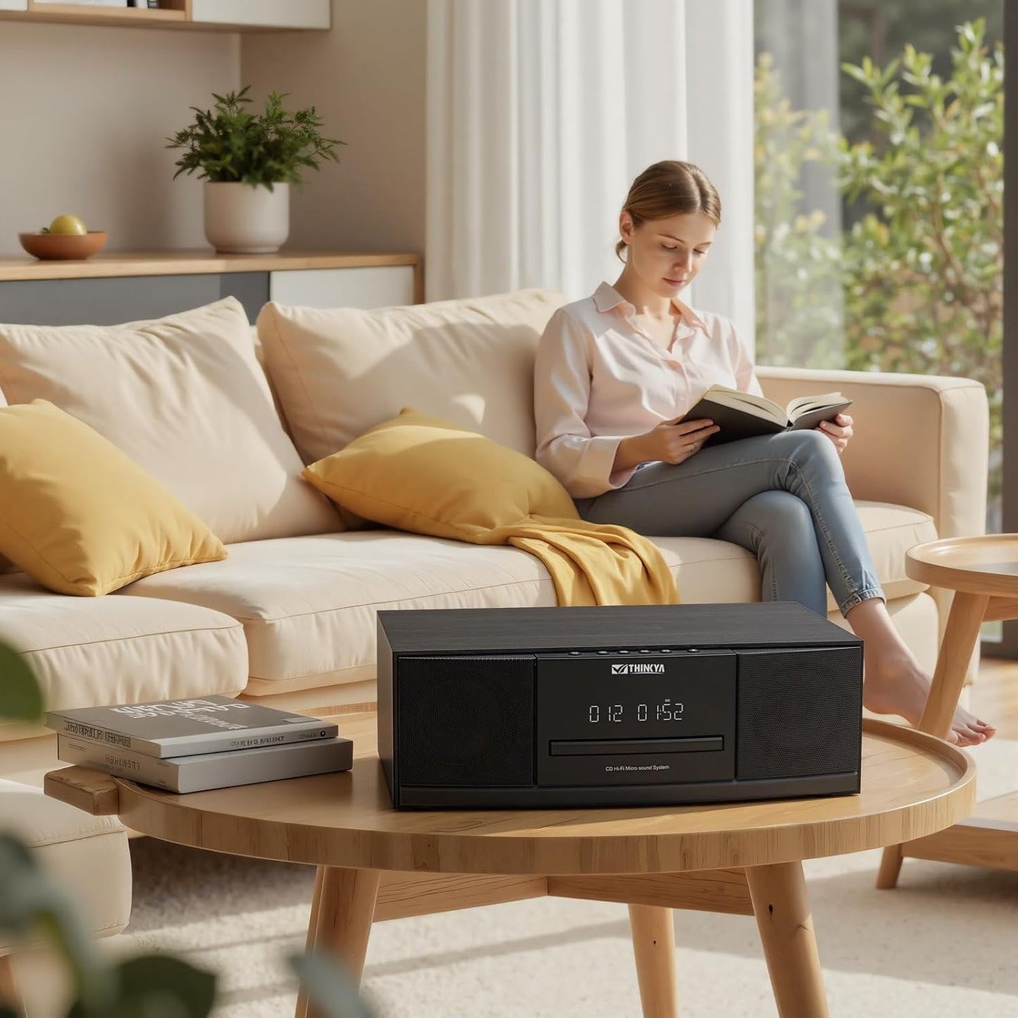 Bluetooth CD Player for Home Stereo System with FM Radio, Remote Control | 36W RMS Clear Stereo Sound, USB/AUX Input, Retro Wooden Design, Ideal Gift for Seniors & Music Lovers (No Clock or Alarm)