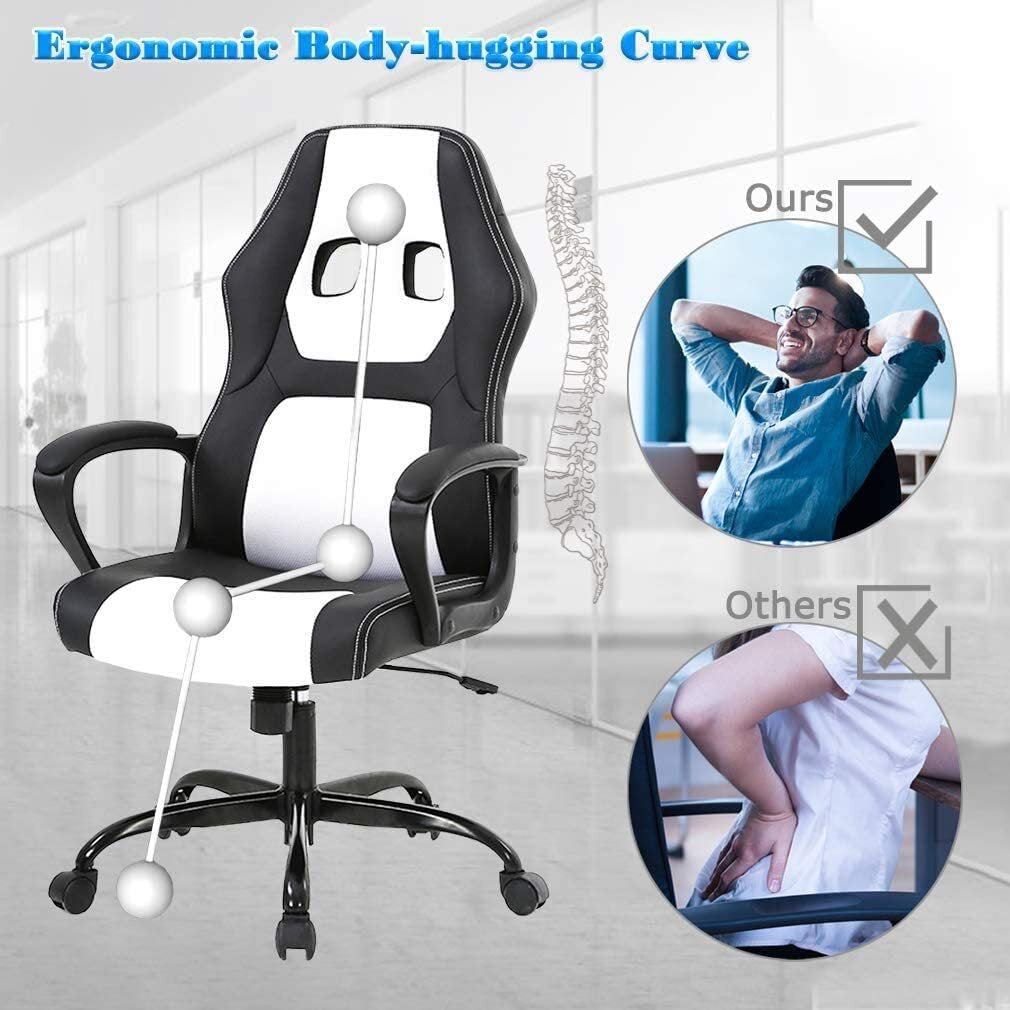 Massage Computer Gaming Chair Swivel Office Ergonomic Racing Chair Seat White