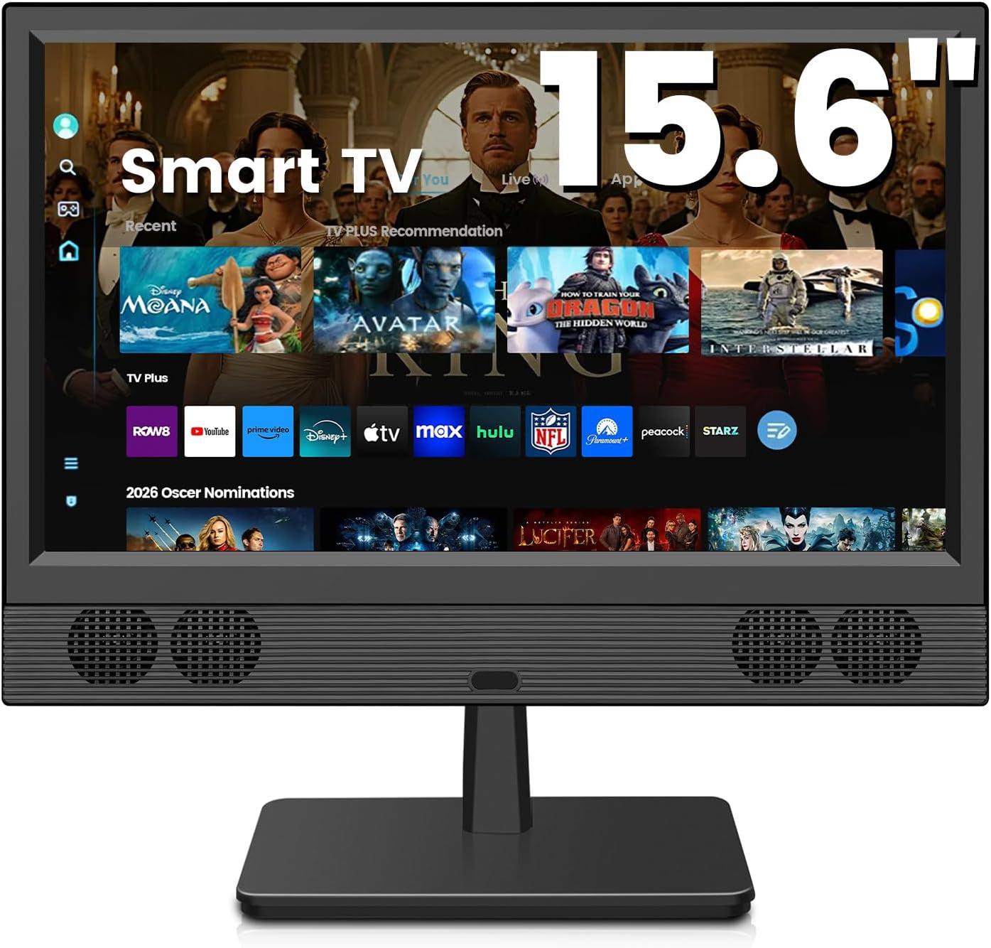 15.6 Inch Small Smart TV, FHD 1080P Compact Smart TV with Built-In Apps, Wifi & Bluetooth, ATSC Digital Tuner, HDMI/USB/AV Inputs, 110–220V AC Power TV for Kitchen, Bedroom, RV, Camper, Truck