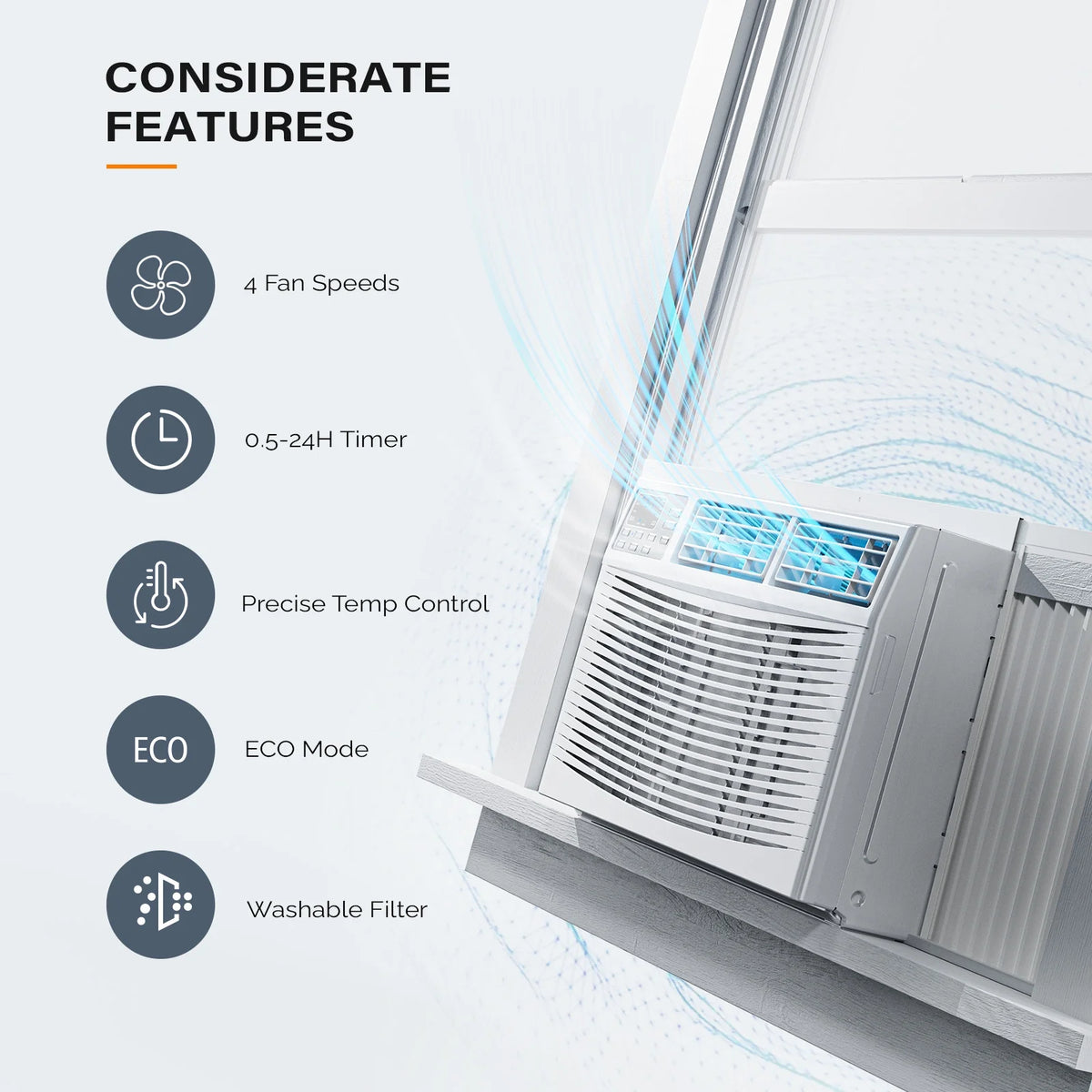 Window Air Conditioner with Heat, 8000 BTU Window AC Unit & Heater Combo with APP & Voice Smart Control, Timer Function & Easy Installation Kit, 115V/60Hz