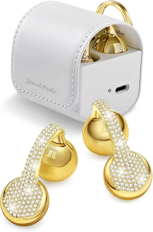 Jewelpods C01 Pro Open Ear Headphones,Luxury Jewelry Wireless Earbuds,Gold | Clip-On Wireless Bluetooth Earbuds Secure, Lightweight, Premium Audio-Water Resistant-Up to 72 Hrs Play,Gift for Her