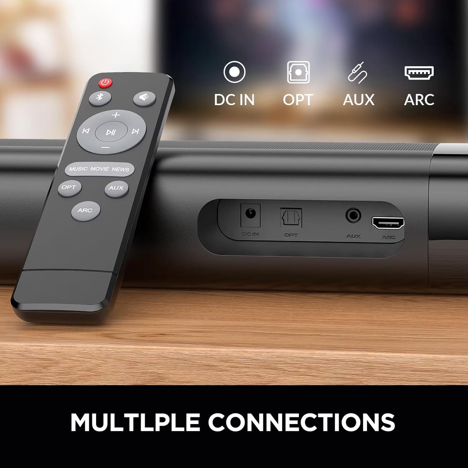 Sound Bar for TV, 2-In-1 Detachable Soundbar with Auto Volume Boost, TV Speakers with 3 EQ Modes, Bluetooth 5.3/Arc/Opt/Aux Connection for Pc/Gaming/Projectors