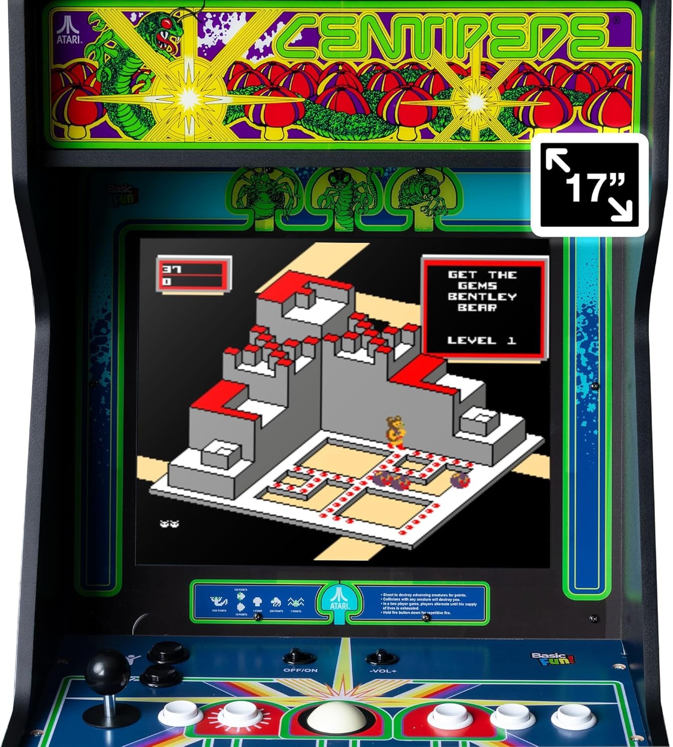 - Atari Centipede Ultra Series Game Machine, 40 Games, 17" Liquid Crystal Screen - Indoor Cabinet, Retro, Gaming Console, Basement Decoration, Man Cave