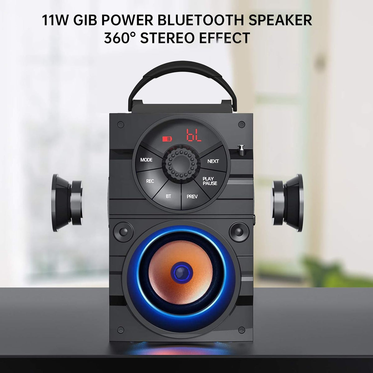 Portable Big Bluetooth Speakers with Light, Wireless with Subwoofer, FM Radio, LED Lights, EQ, Booming Bass, Bluetooth 4.2 Stereo Loud Outdoor/Indoor Retro, for Home, Camping, Travel, Black