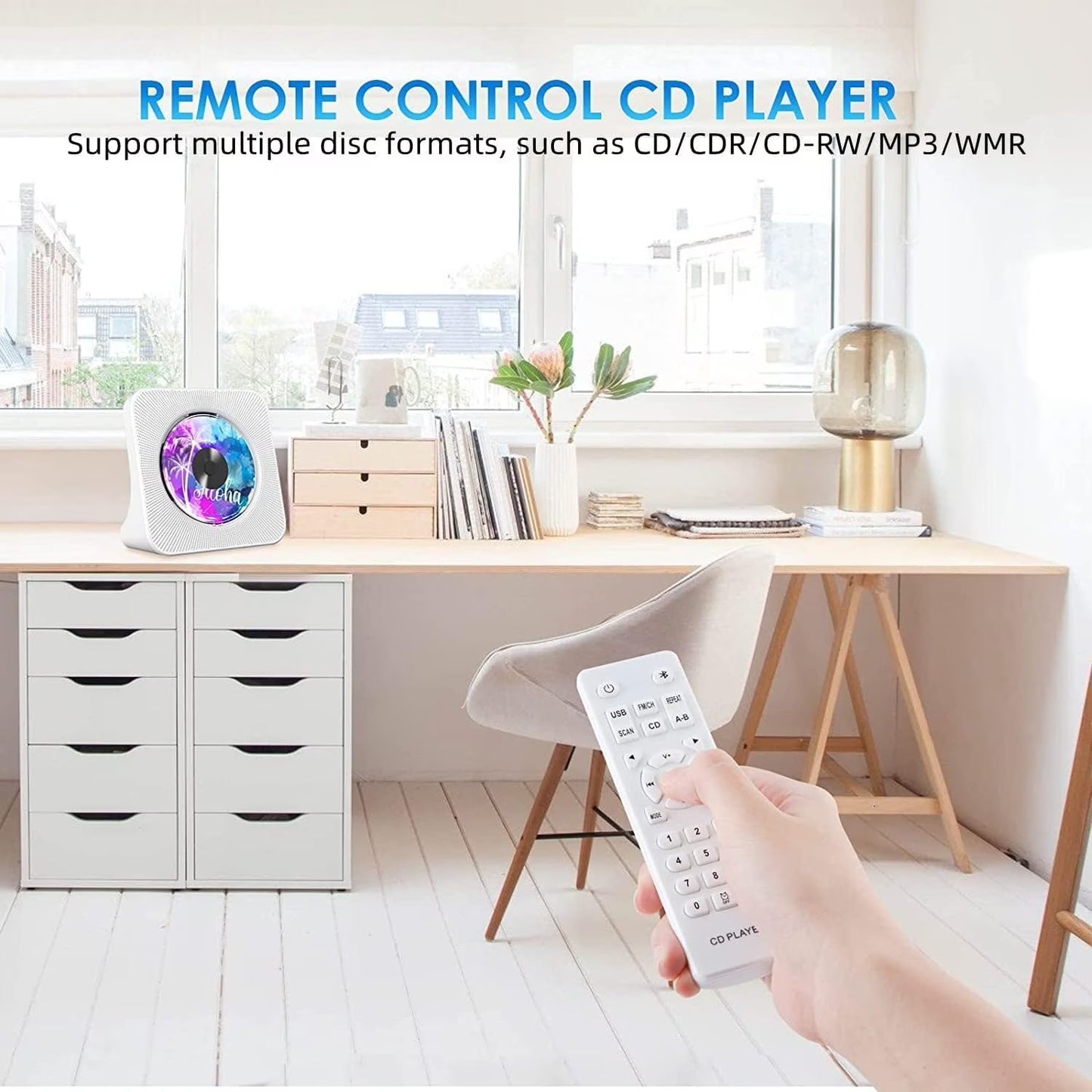 Portable CD Player with Bluetooth, Desktop CD Music Players for Home Built-In Double Hifi Sound Speakers, Support AUX&USB Headphone Jack, FM Radio Boombox, LCD Screen Display for Kids Gift