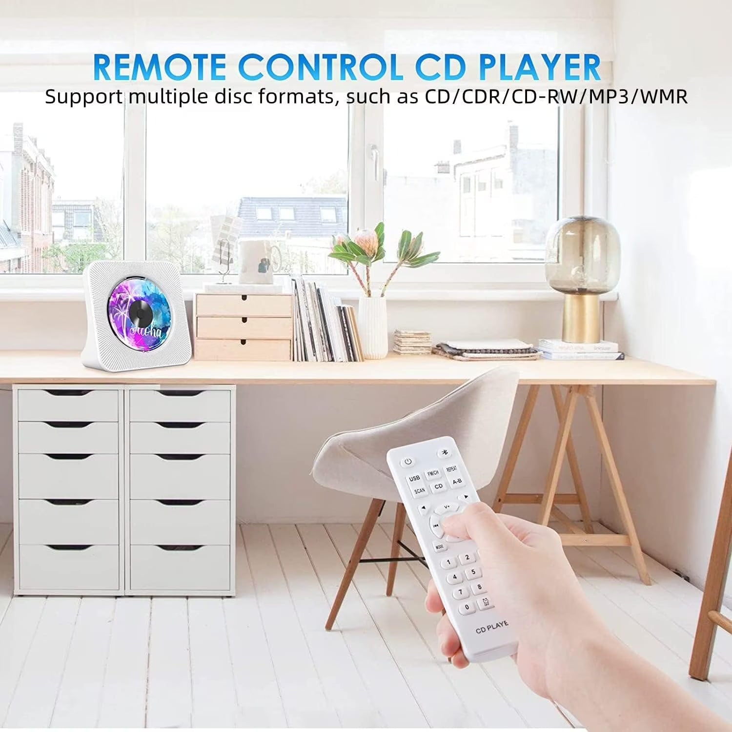 Portable CD Player with Bluetooth, Desktop CD Music Players for Home Built-In Double Hifi Sound Speakers, Support AUX&USB Headphone Jack, FM Radio Boombox, LCD Screen Display for Kids Gift