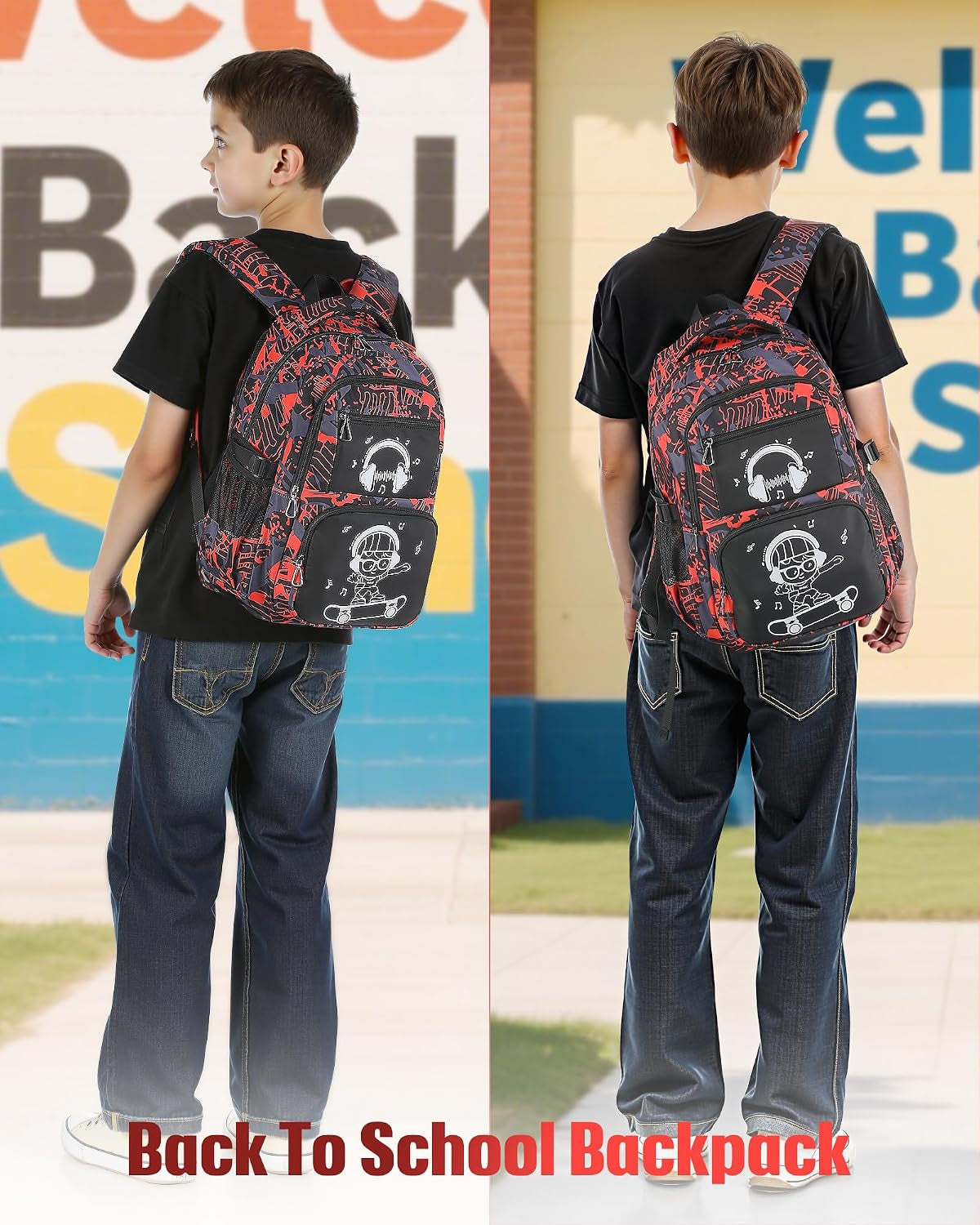 School Backpack for Boys Backpacks for Kids Camo Bookbag Teens Middle School Bags Waterproof Travel Backpack-Red