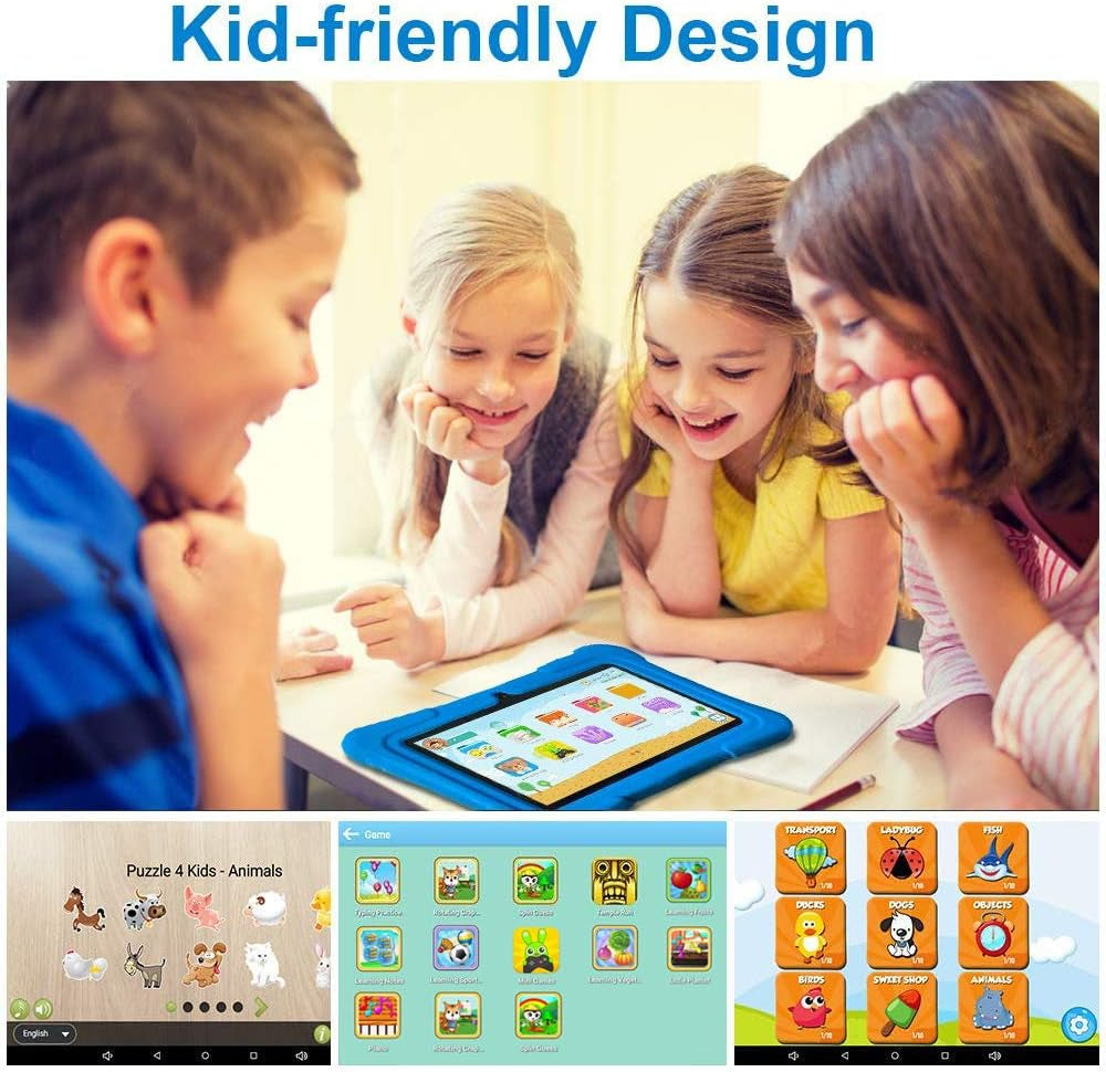 7 Inch Kids Tablets, Androdi 13 Tablet for Toddler, 32GB, Wifi, Educationl, Games,Parental Control, Kids Software Pre-Installed with Kids-Tablet Case, Great Size, Dark Blue