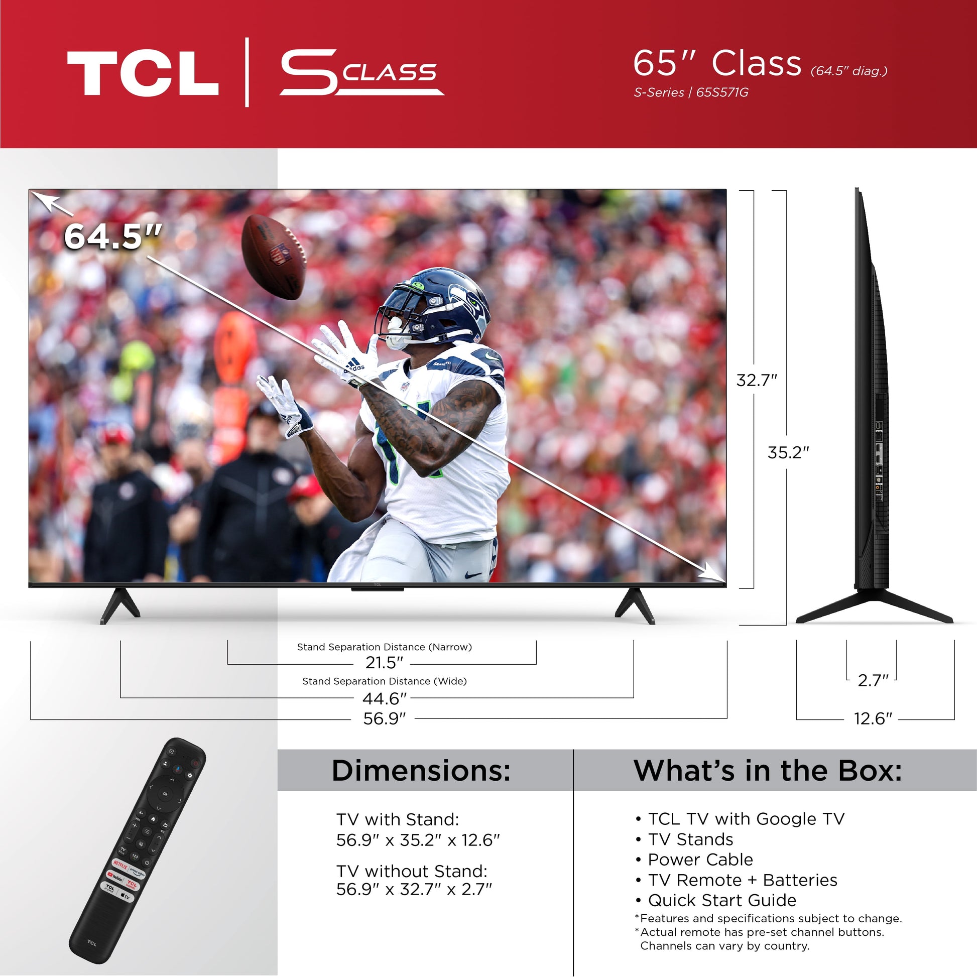 65" S Class 4K UHD HDR Smart Google TV (New) - 65S571G