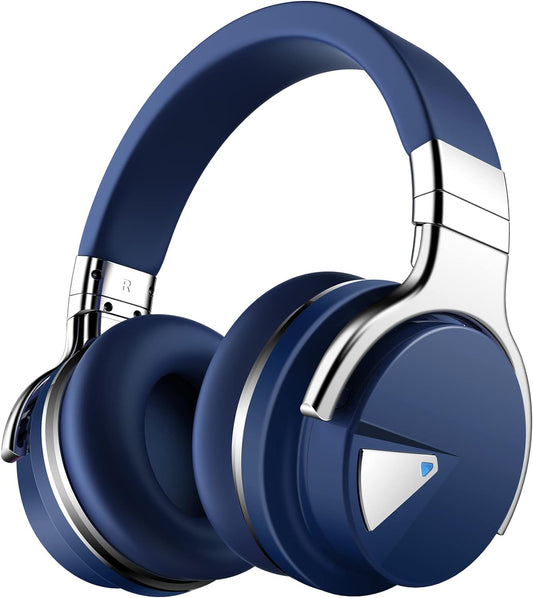 E7 Active Noise Cancelling Headphones Bluetooth Headphones with Microphone Deep Bass Wireless Headphones over Ear, Comfortable Protein Earpads, 30 Hours Playtime for Travel/Work, Navy