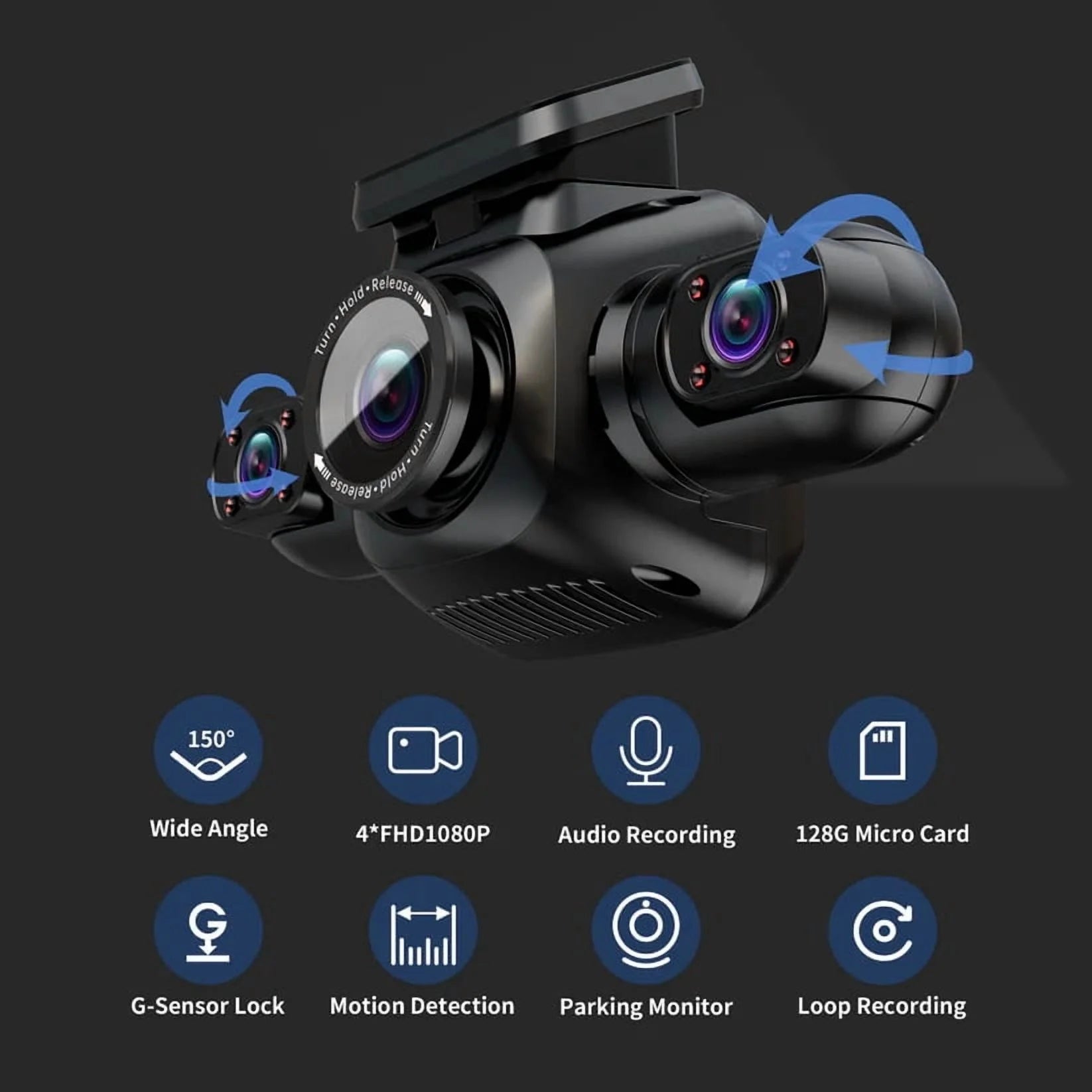 360° View Dash Cam 4 Channel Front and Rear Dash Car Camera with CPL GPS Wifi Night Vision Dashcam Auto 128G