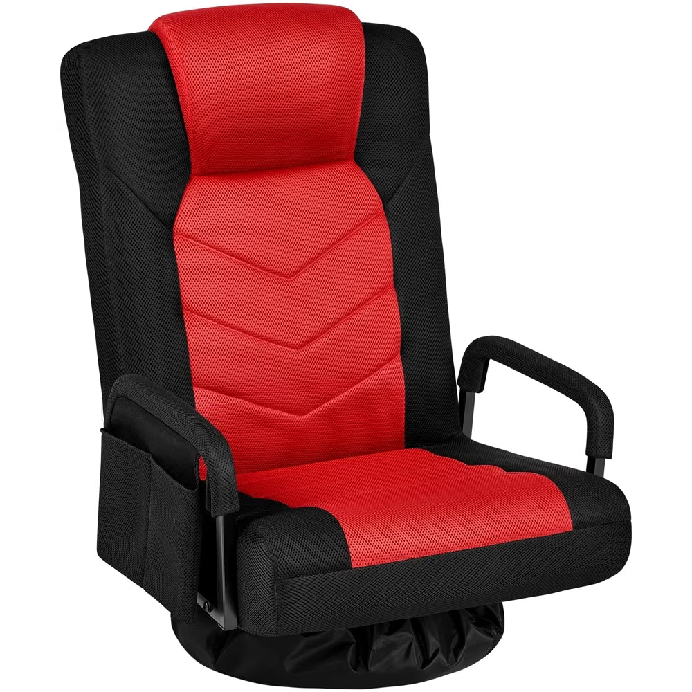 Swivel Floor Gaming Chair with Adjustable Backrest, Black/Red
