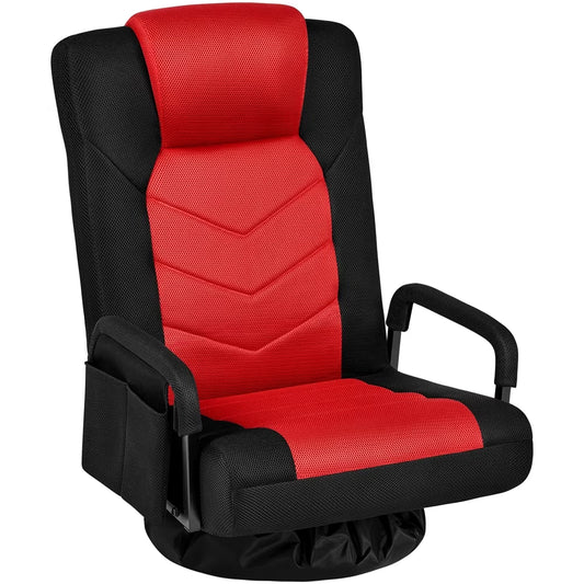 Swivel Floor Gaming Chair with Adjustable Backrest, Black/Red