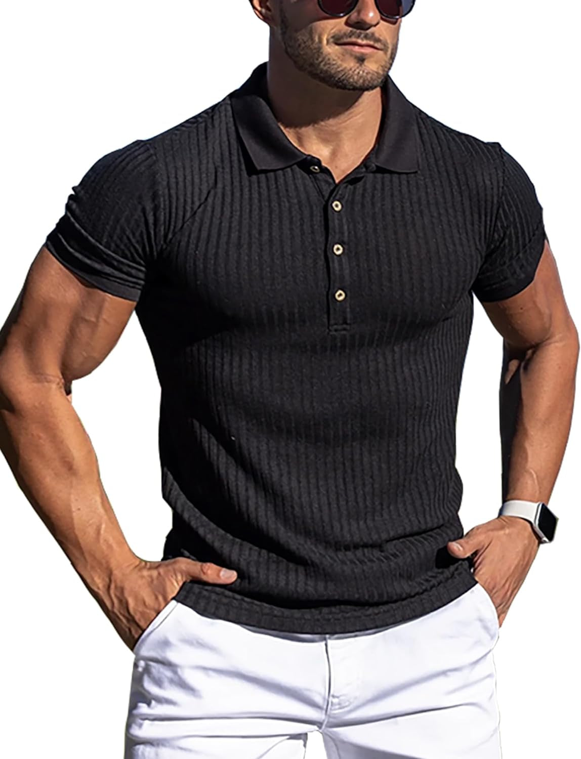 Men'S Muscle T Shirts Stretch Short Sleeve Workout Tee Casual Slim Fit Polo Shirt