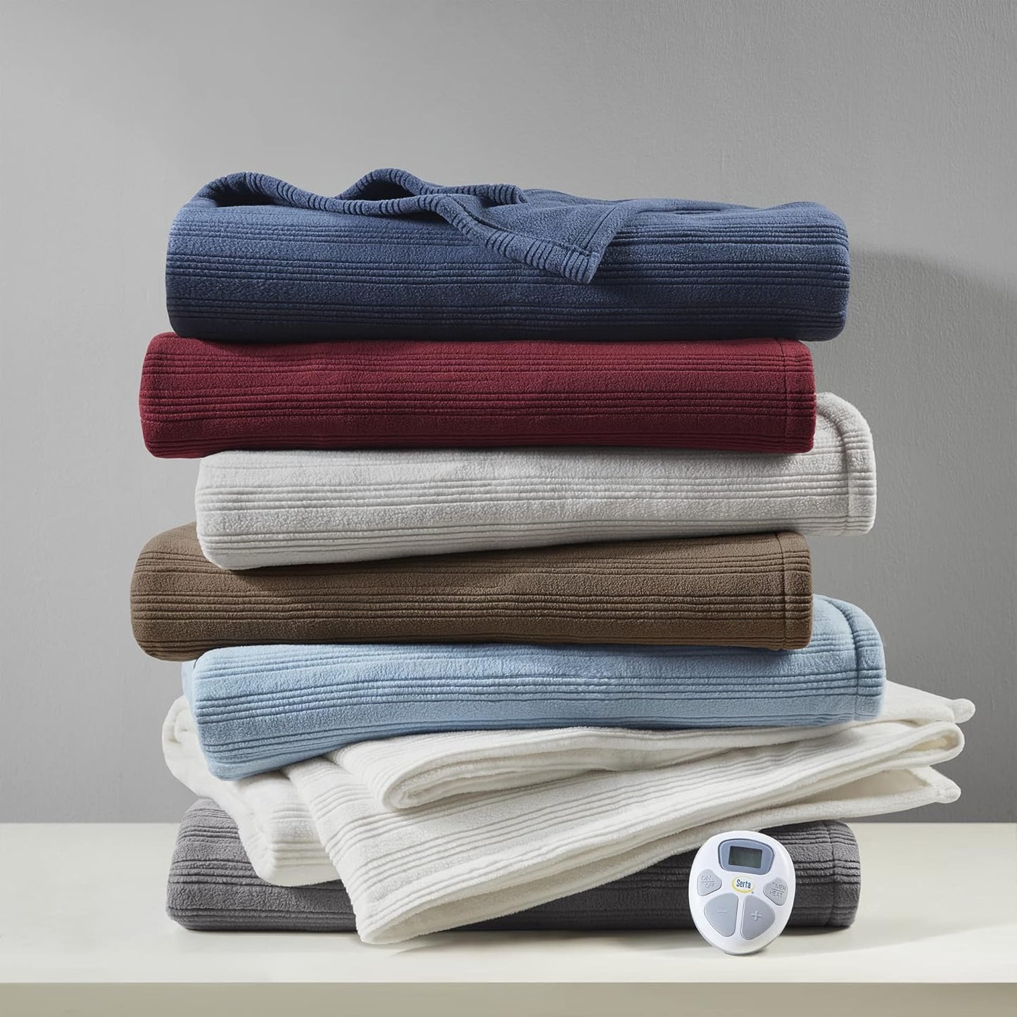 Travis Fleece Ultra Soft Tri-Rib Textured Electric Blanket, Cozy and Snuggly Cover Fast Heating for Cold Weather, Auto Shut Off, Multi Heat Setting Controller, King, Charcoal