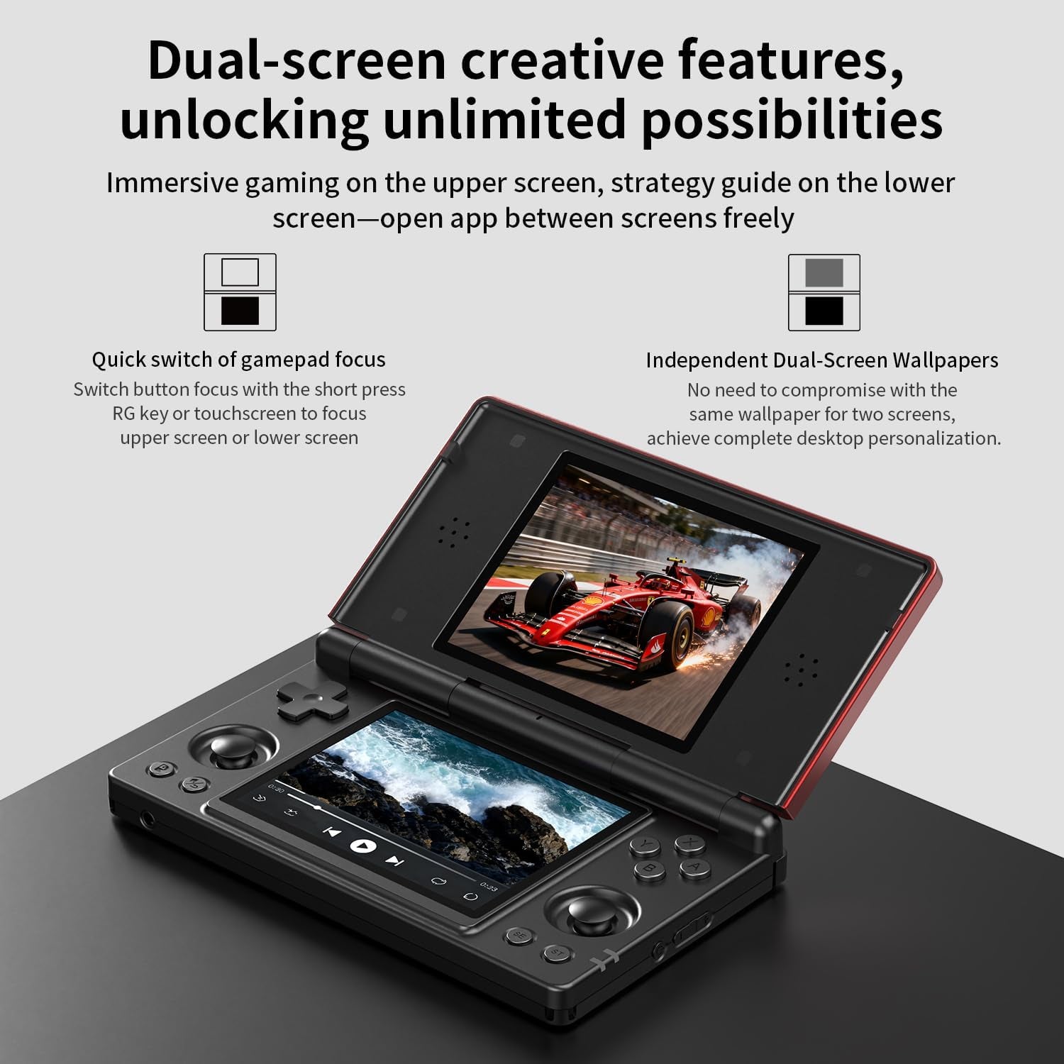 Anbernic RG DS Flip Retro Handheld Game Console , RGDS 4.0 Inch Dual IPS Touch Screen Android 14 System 4000Mah Battery 3+32GB(RG Ds-Black)