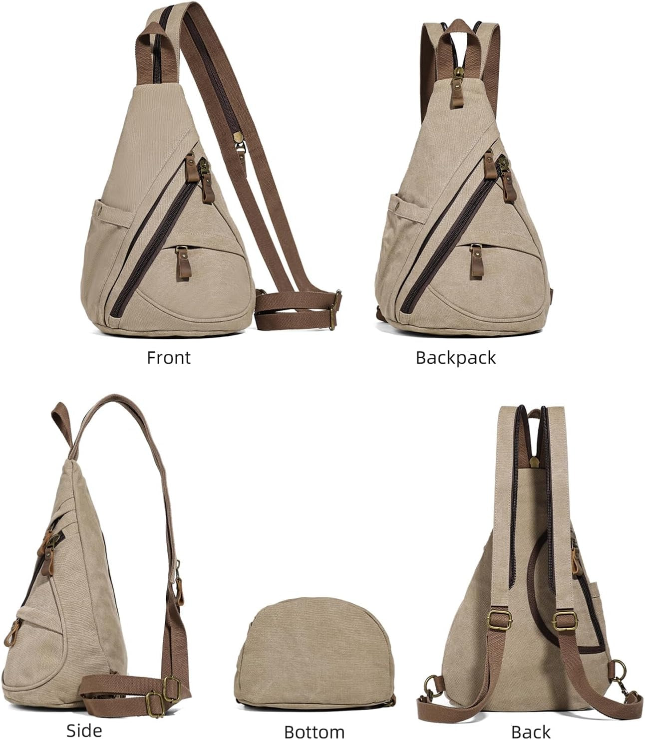 Canvas Sling Bag - Small Crossbody Backpack Shoulder Casual Daypack Rucksack for Men Women(Large Version,Khaki)