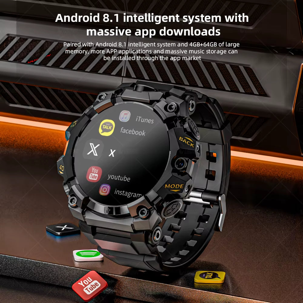 New APPLLP 2 PRO Rugged Sport Android Smart Watch Phone Dual Camera Video Calls Wifi Fitness 4G Watch Amoled round Screen