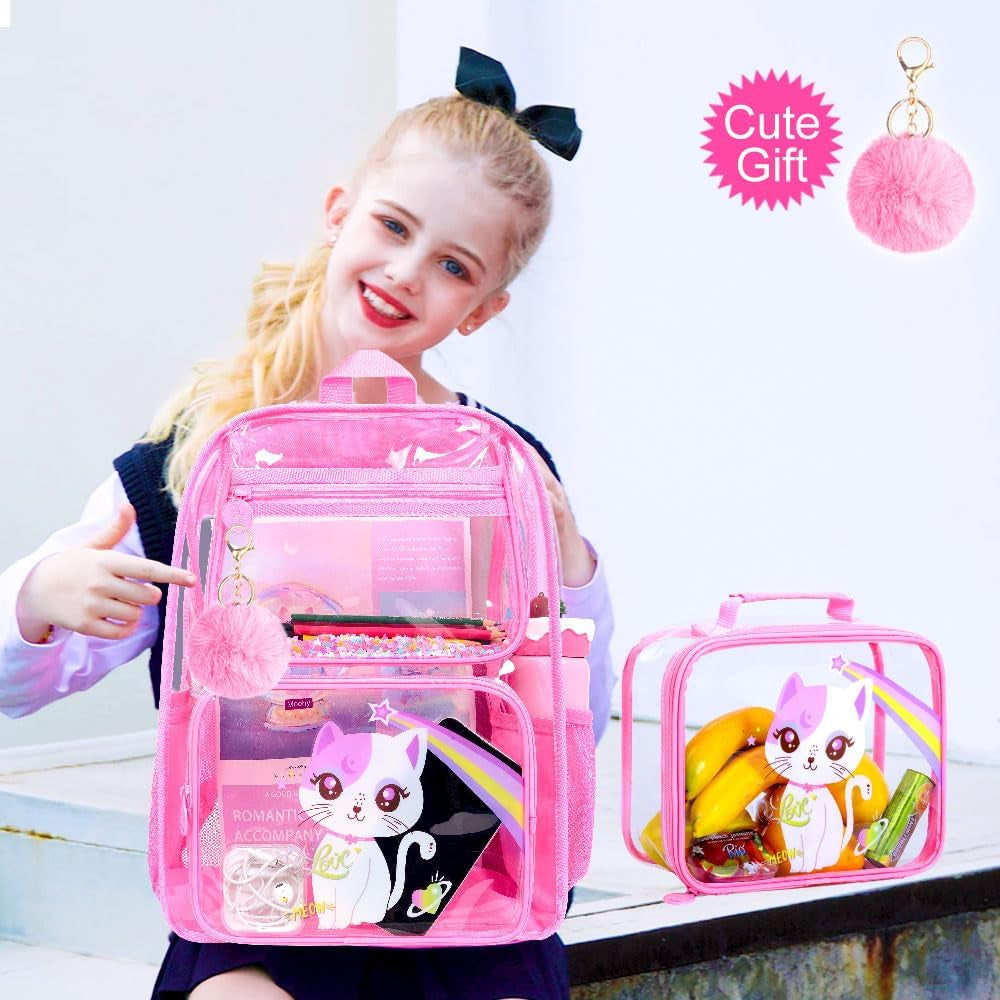 3PCS Clear Backpack for Girls and Boys, Kids See through Backpacks Stadium Approved, Transparent Bookbag for Elementary