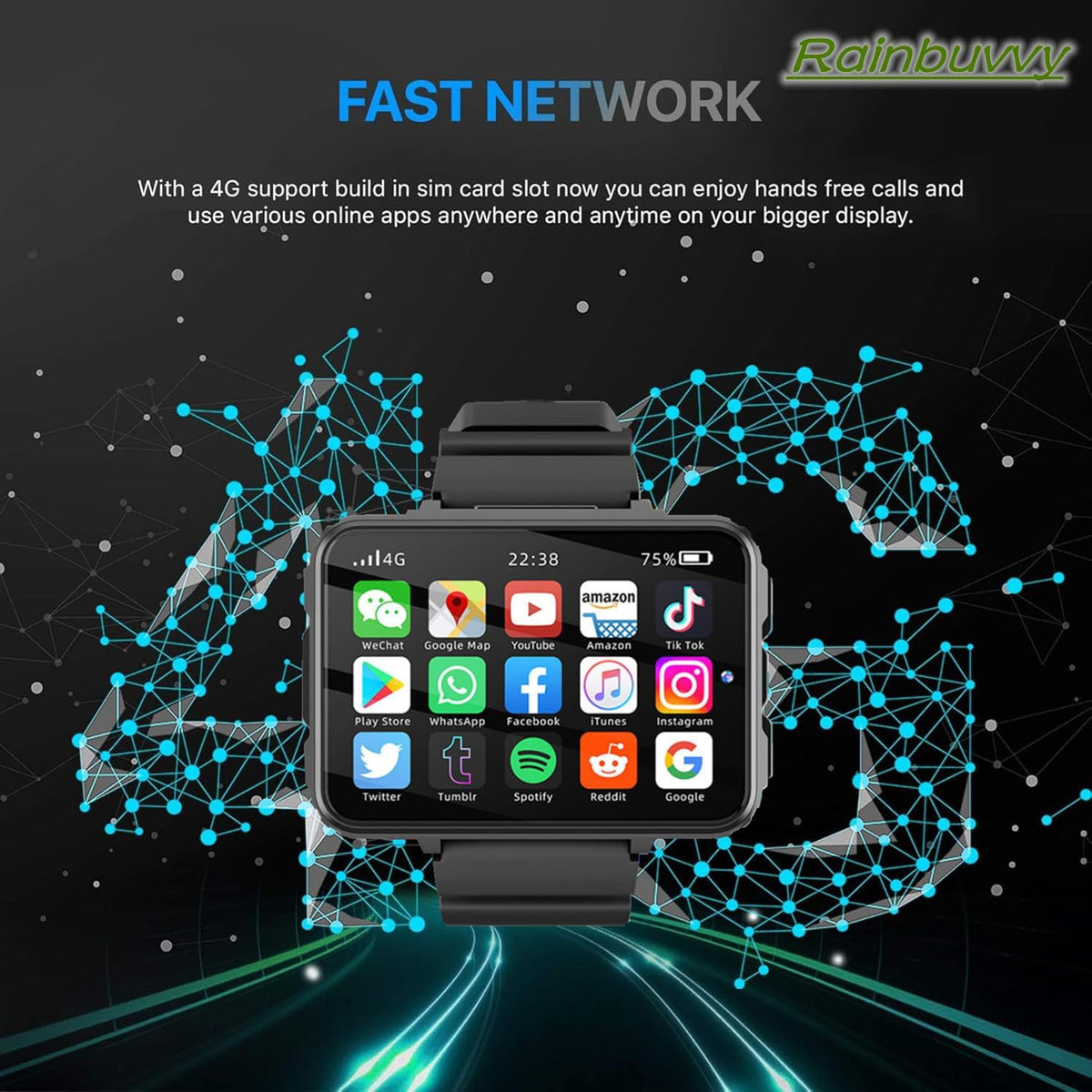 4G Smart Watch for Men 2.4" Display Android 10.7 4GB RAM 64GB ROM 1500Mah Watch Phone with Face ID Dual Camera Bluetooth GPS Waterproof Smartwatch (Black - 4GB+64GB)