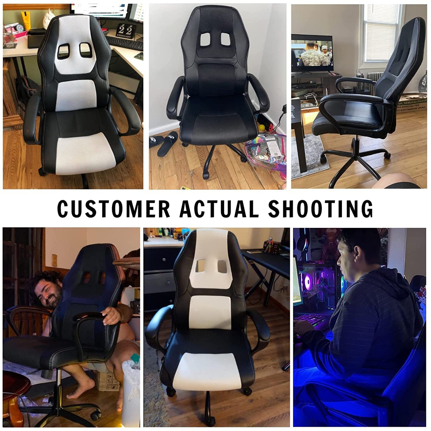 Massage Computer Gaming Chair Swivel Office Ergonomic Racing Chair Seat White