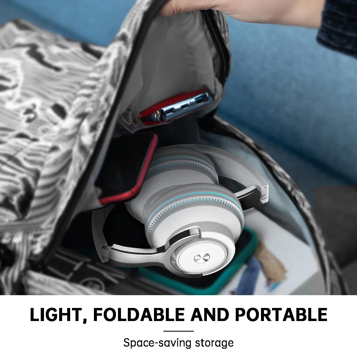 Wireless On-Ear Headphone, Upgrade Bass Hifi Stereo, Foldable & Wireless Wired Mode, Noise Isolating over Ear Headphone W/ Microphone and Volume Control, for Laptop Cell Phone