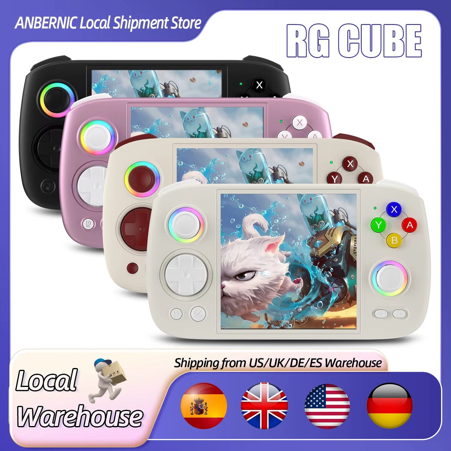 Rgcube Handheld Game Console Android 13 Game Player 3.95" IPS Screen Unisoc T820 RGB Lighting RG Cube Dual High-Speaker