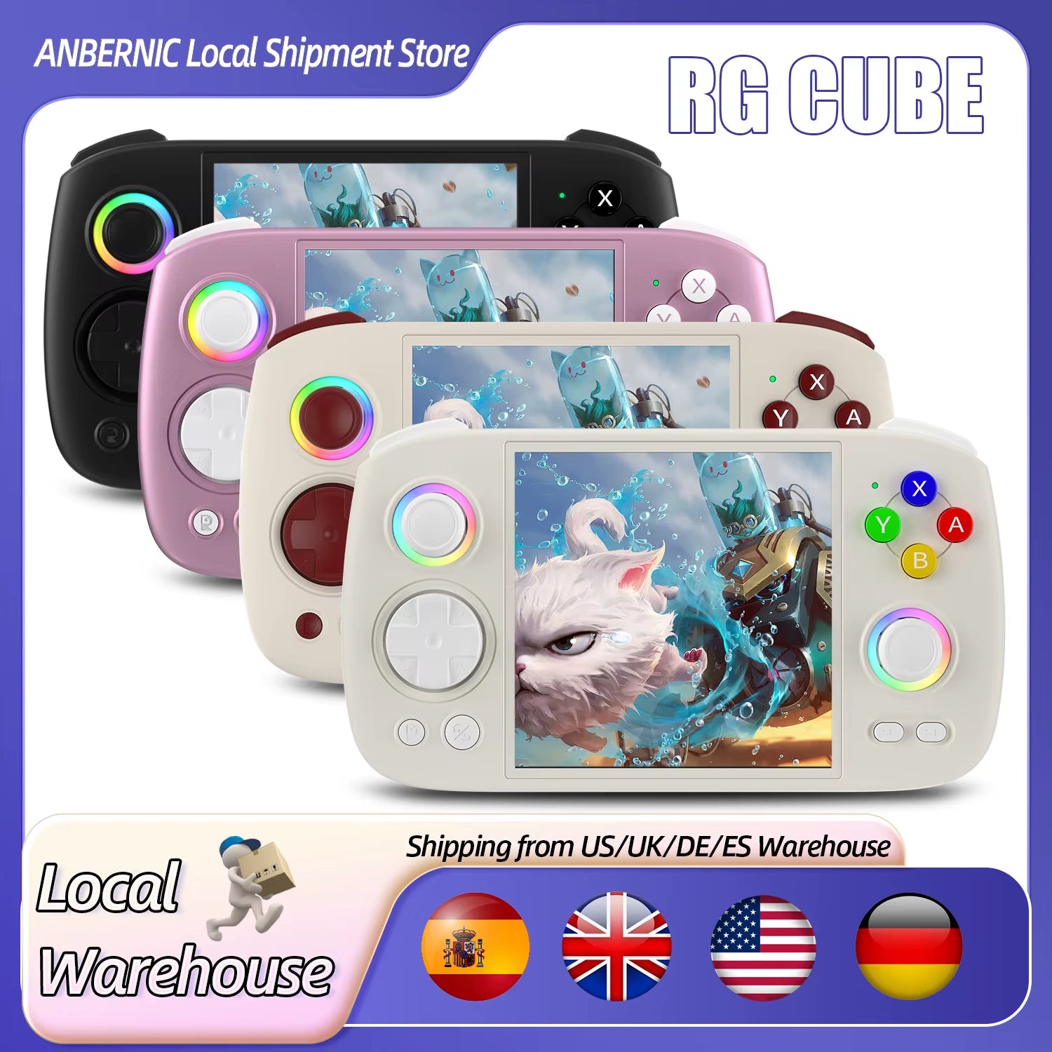 Rgcube Handheld Game Console Android 13 Game Player 3.95" IPS Screen Unisoc T820 RGB Lighting RG Cube Dual High-Speaker