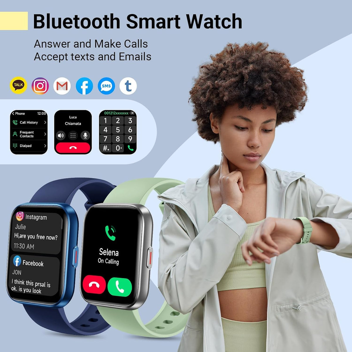 Smart Watches for Women/Men, Smart Watch for Android Phones & Iphone, Fitness Watches for Women with Alexa, Call & Notification Alerts, Tracks Heart Rate/Sleep Smartwatches (Green, 1.8 Inches)