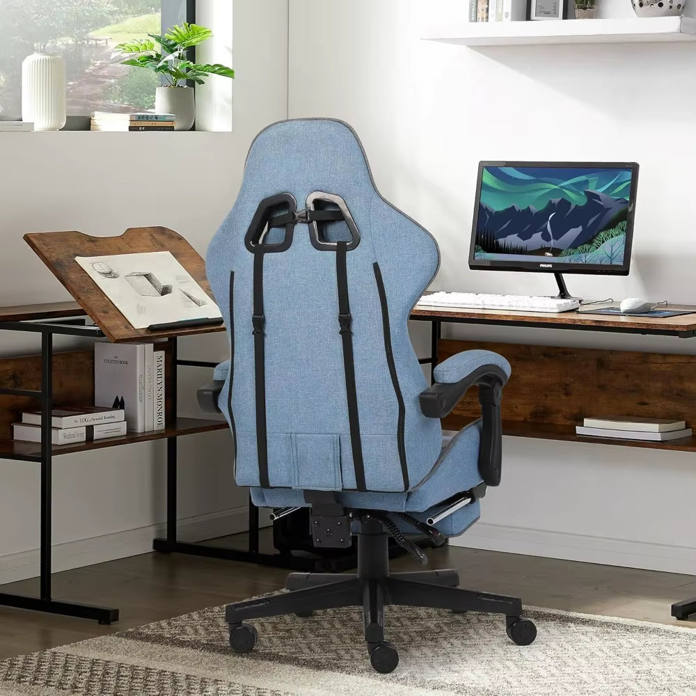 Gaming Chair, Computer Office Chair with Footrest, Linkage Armrests and Lumbar Support, High Back Ergonomic Gamer Chairs