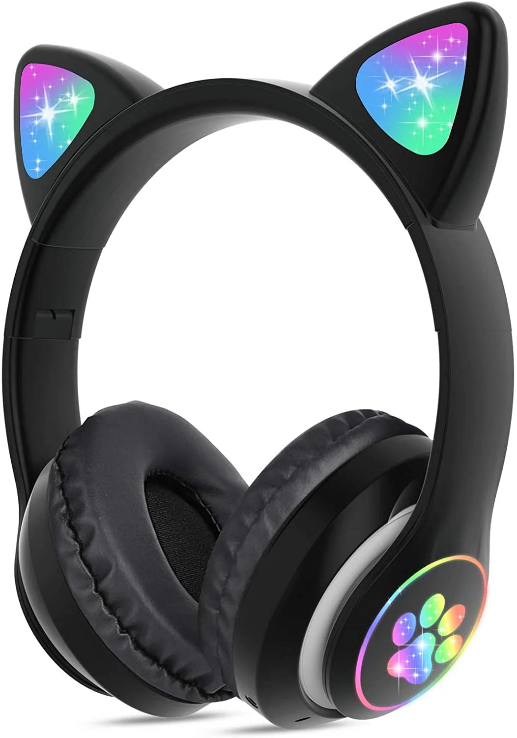 Kids Headphones,  Cat Ear Wireless Headphones, LED Light up Kids Bluetooth Headphones over on Ear Black