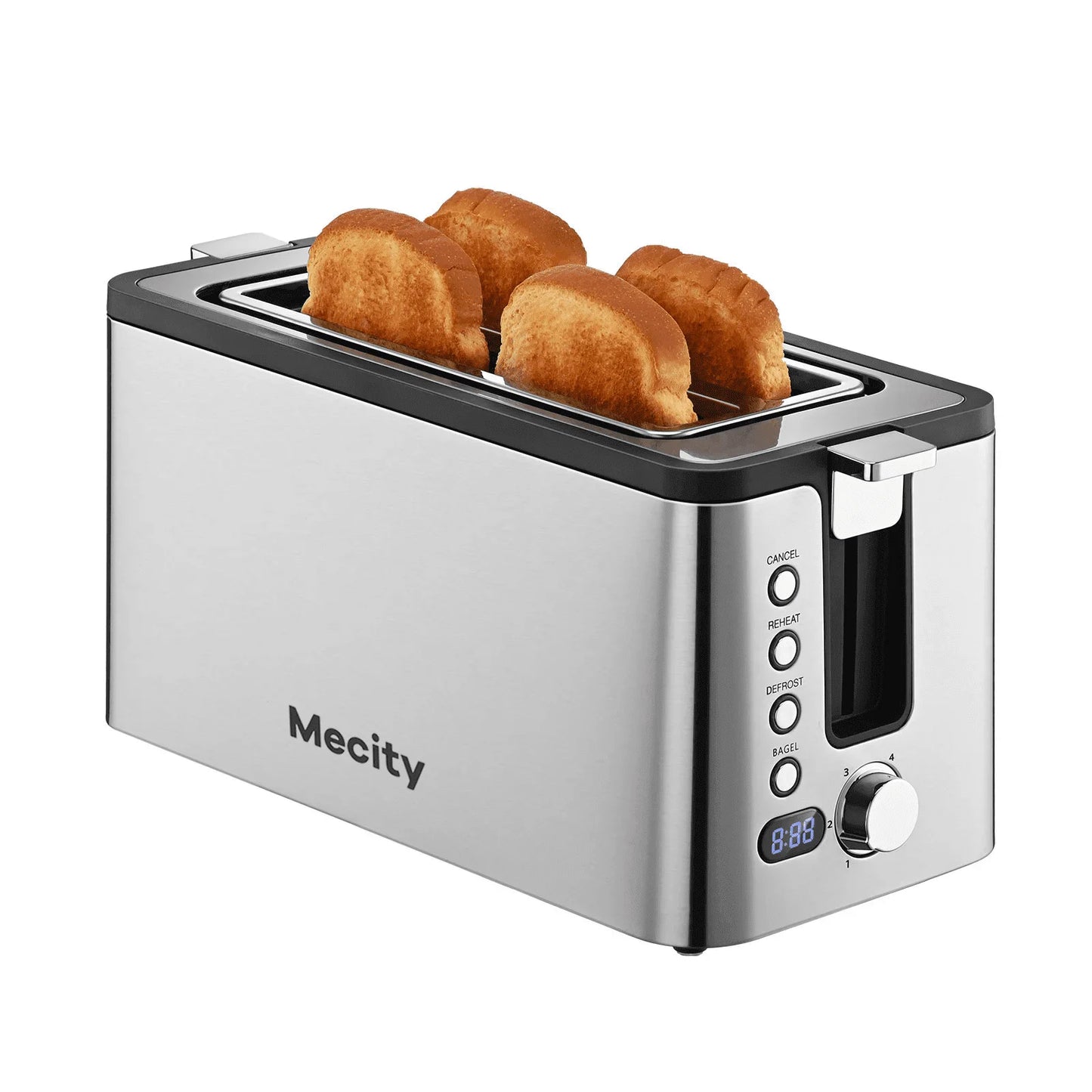 4-Slice Stainless Steel Toaster with Digital Countdown Timer & Warming Rack, 1300W, Silver