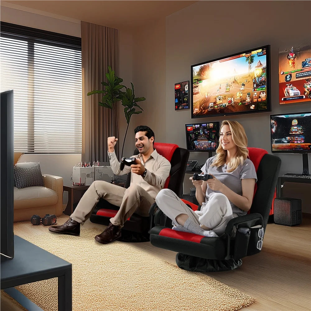 Swivel Floor Gaming Chair with Adjustable Backrest, Black/Red