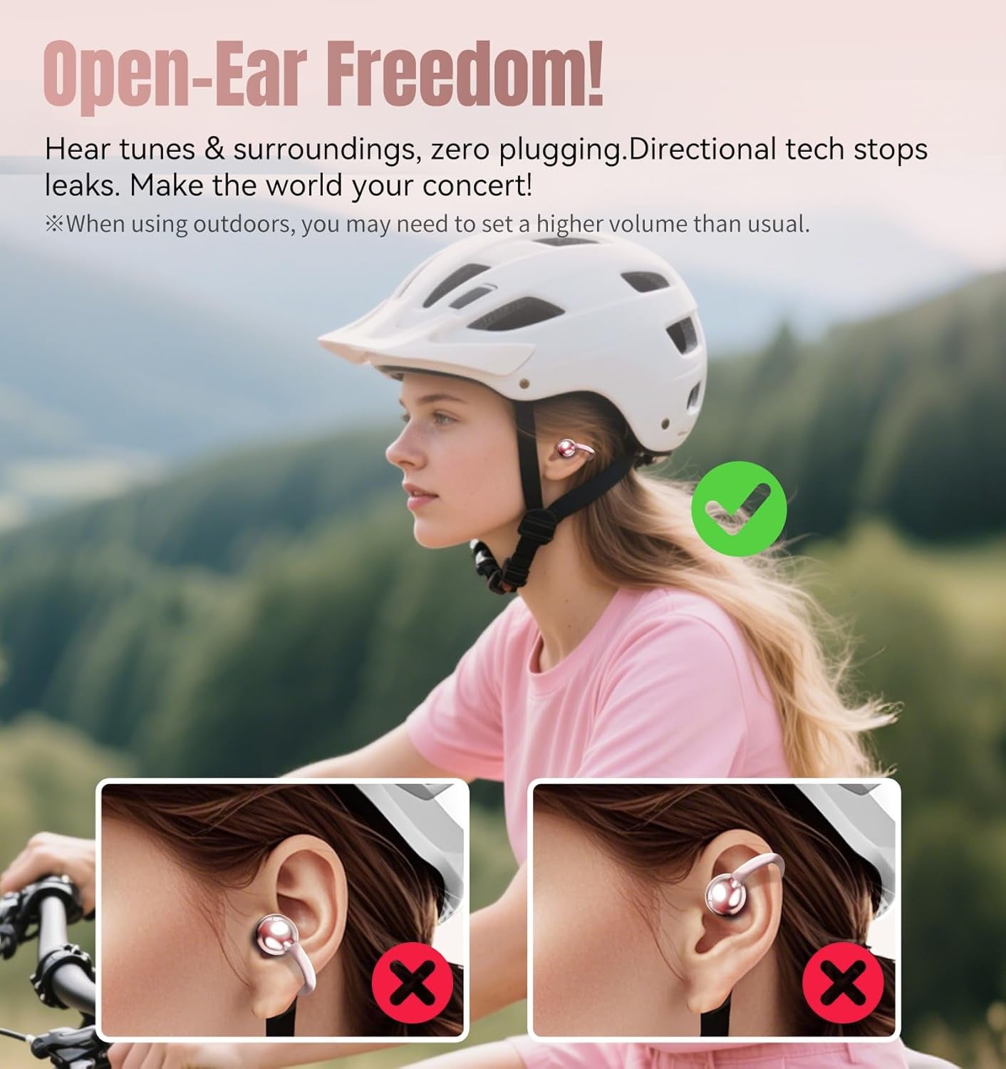 Clip-On Earbuds Gen 3, Open-Ear Wireless Bluetooth 6.0 Headphones with Mic, Secure Fit for Small Ears & Glasses Wearers, 50H Playtime, ENC, IPX5 Waterproof Sport Ear Buds (Pink)