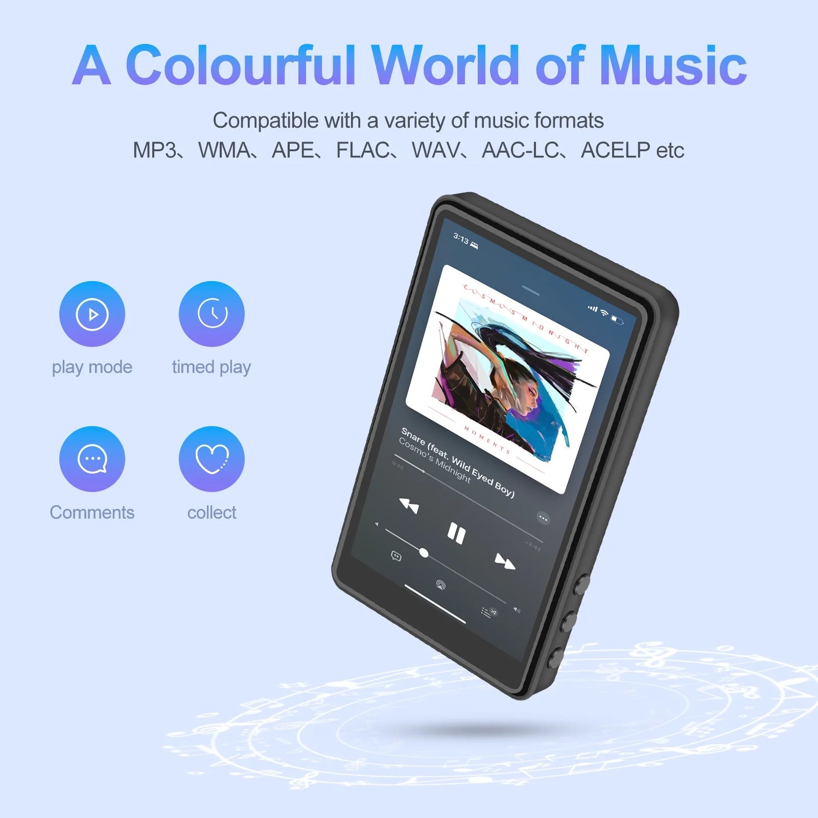 144GB Mp3 Player with Bluetooth, 4.0 Inch Full Touchscreen Mp4 Player, Voice Recorder, Portable Hifi Sound Mp3 Music Player with Earphones, Built-In HD Speaker, Black