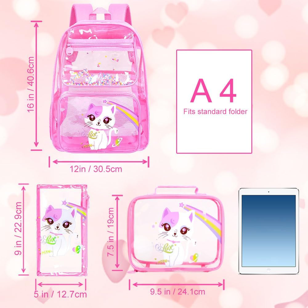 3PCS Clear Backpack for Girls and Boys, Kids See through Backpacks Stadium Approved, Transparent Bookbag for Elementary
