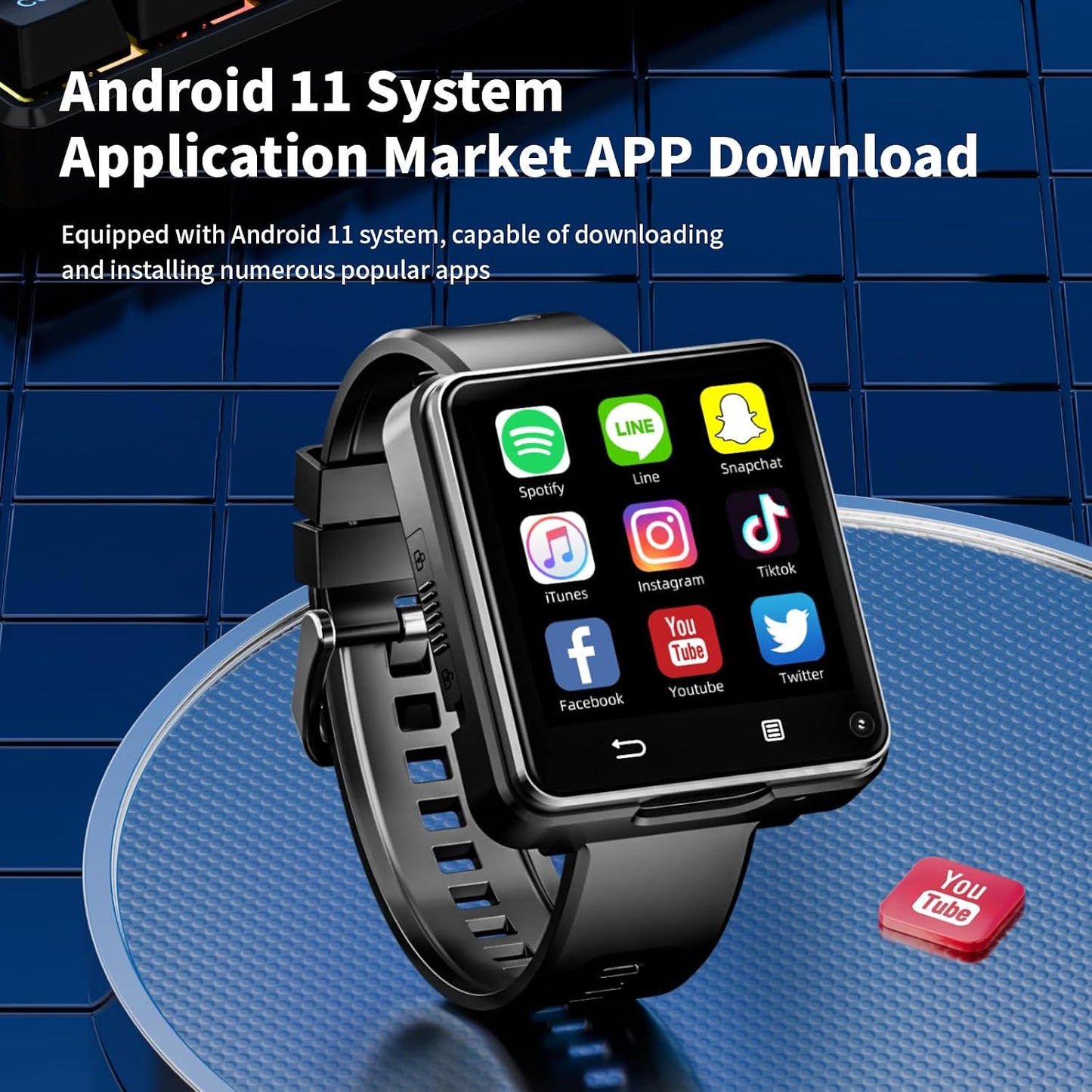 4G Smart Watch Phone Call, 4GB+64GB Android 11 CPU MTK6761 Smartwatch, 2.64" Large Screen Gaming Watch 1200Mah Type-C Port Dual Camera Wifi Bluetooth GPS Smart Watches for Men