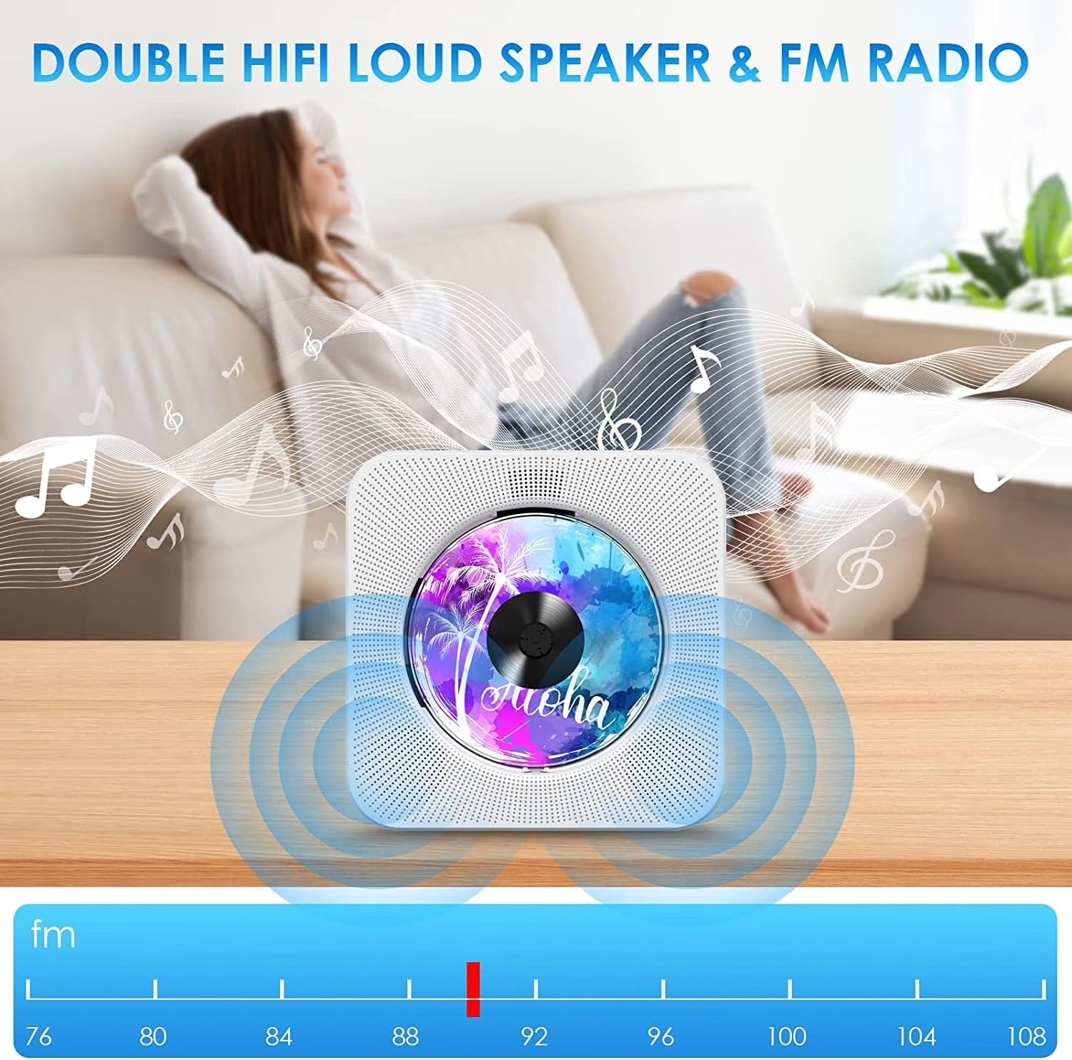 Portable CD Player with Bluetooth, Desktop CD Music Players for Home Built-In Double Hifi Sound Speakers, Support AUX&USB Headphone Jack, FM Radio Boombox, LCD Screen Display for Kids Gift