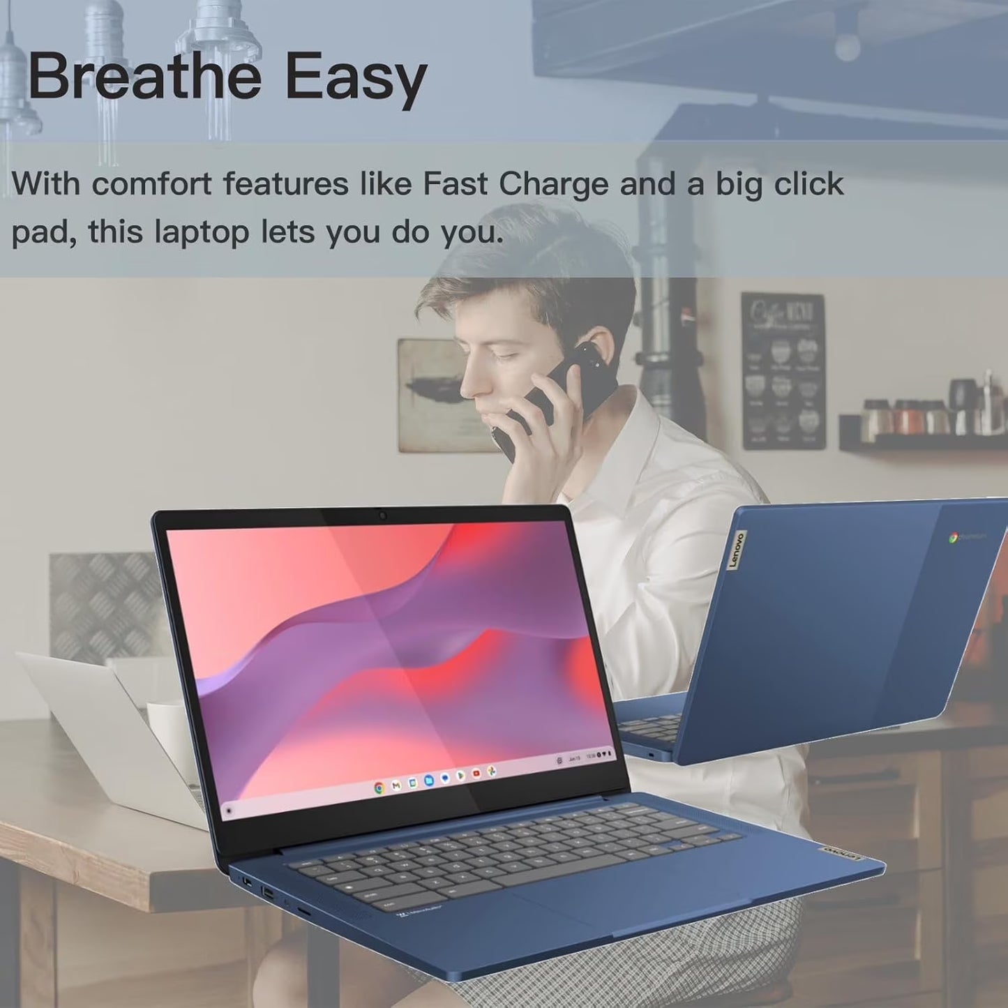 Slim 3 Chromebook Laptop for Business Student, 14'' FHD IPS Touchscreen, 8-Core Mediatek Kompanio 520 Processor, 4GB RAM, 64GB Emmc, Wi-Fi 6, Bluetooth, Chrome OS, Abyss Blue