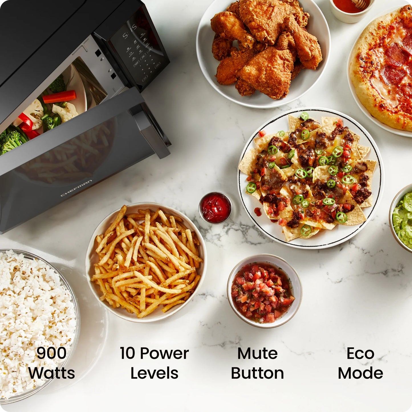 Countertop Microwave Oven 0.9 Cu. Ft., 900 Watts with 6 Presets and 10 Power Levels - Black