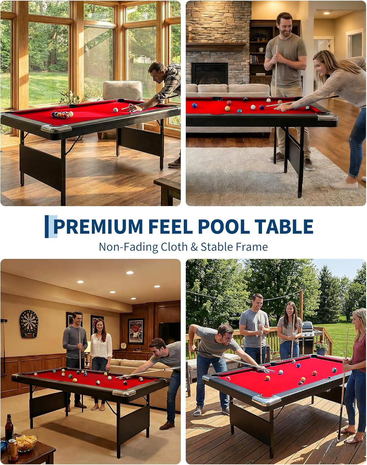 6,7 Foot Foldable Pool Table, Portable Billiards Table for Adults with Full Accessories Set, Mesa De Billar Includes 16 Balls, 2 Cue Sticks, Chalk, Rack & Brush, Game Room Table for Home
