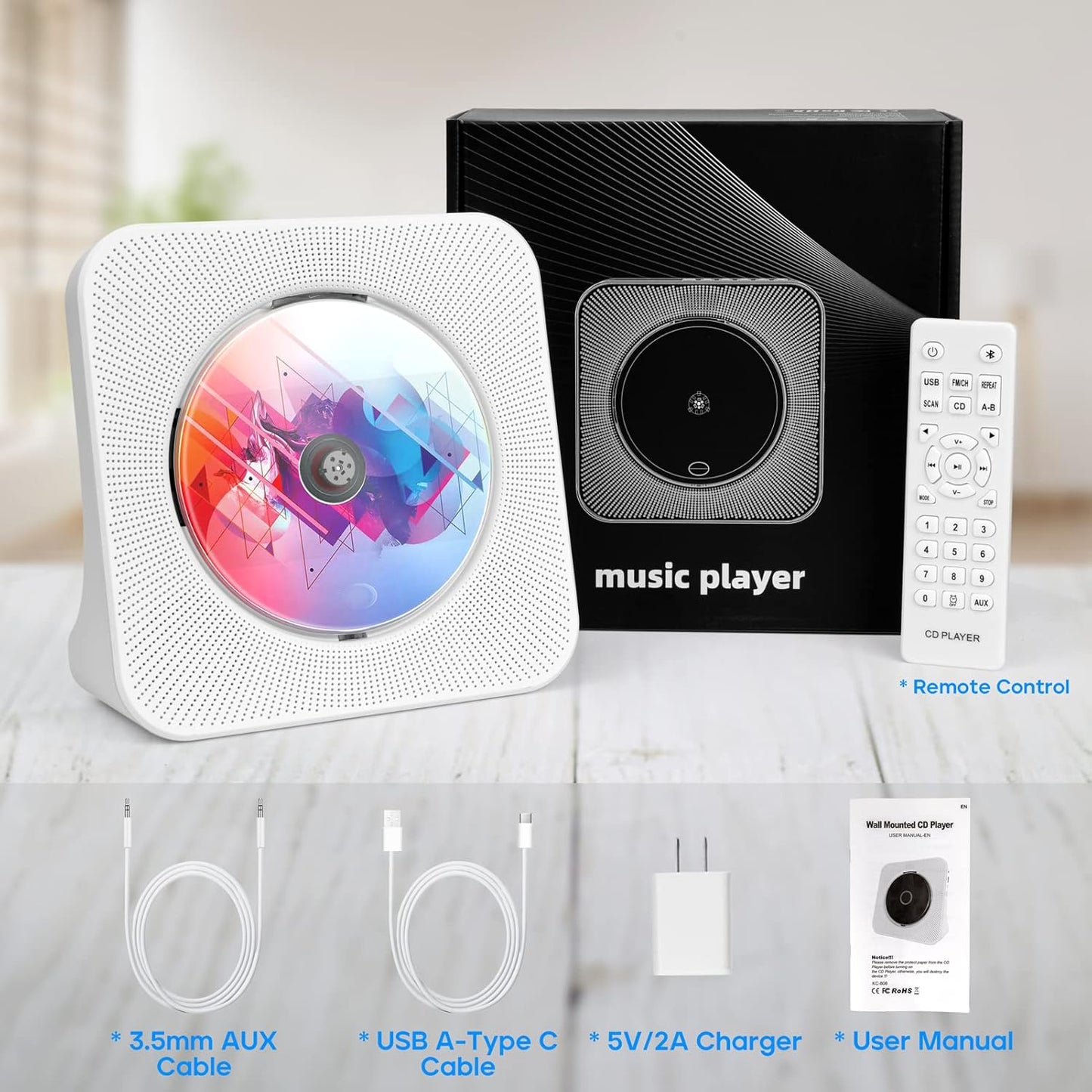 Bluetooth Portable CD Player with Speakers & Remote - FM Radio & USB Support