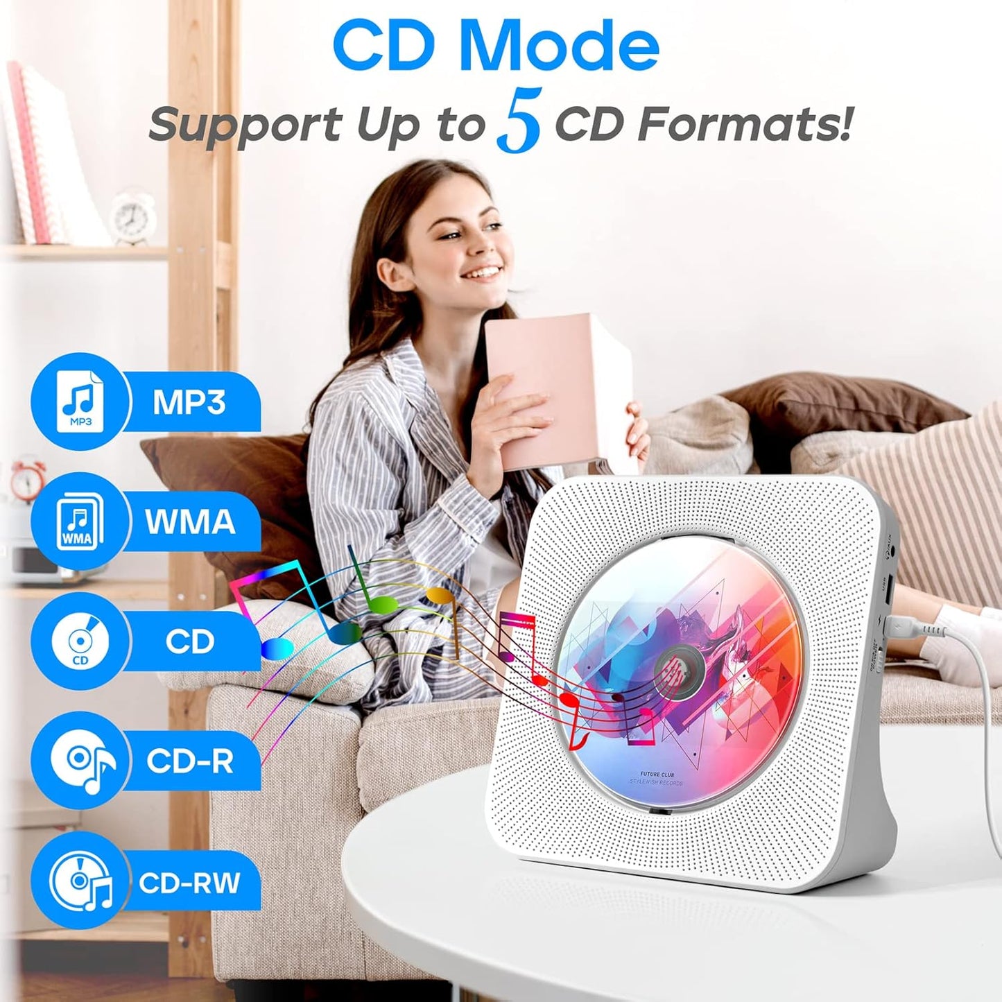 Bluetooth Portable CD Player with Speakers & Remote - FM Radio & USB Support