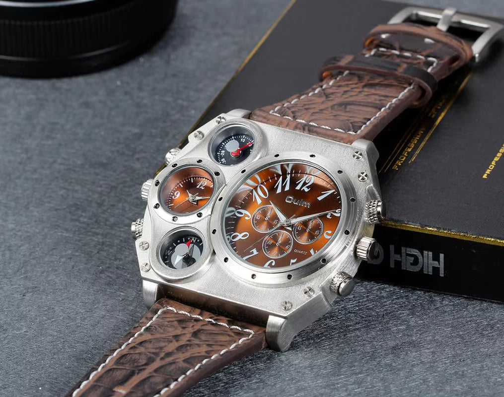 2022 Trendy Luxury Brand Men Watches Men Sport Watches Two Time Zone Wristwatch Decorative Compass Male Quartz Watch