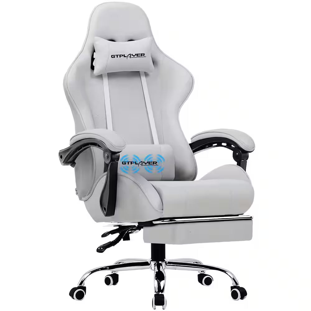 Fabric Gaming Chair Adjustable Height Computer Chair Light Gray Game Chair with Footrest, Headrest