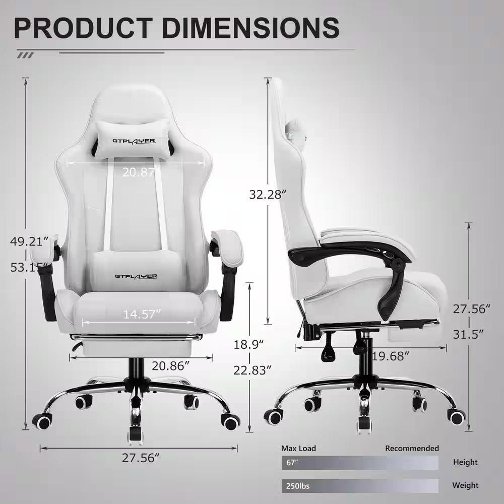Fabric Gaming Chair Adjustable Height Computer Chair Light Gray Game Chair with Footrest, Headrest