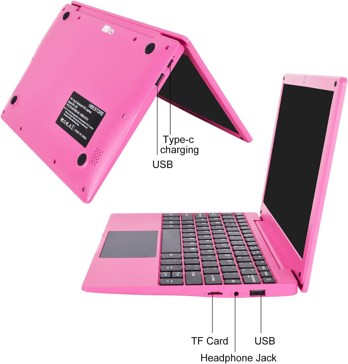 10.1Inch Laptop,Quad-Core Processor with Android 12.0 OS,2GB RAM,64GB Emmc,Built-In Camera, Wifi,Usb Interface,Tpye-C Charging for Learning and Entertainment (Pink 2GB+64GB)