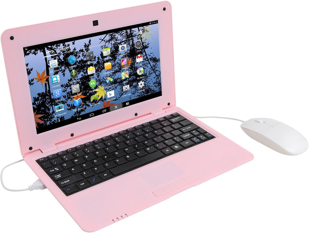 2025 Version 10.1 Inch Portable 8GB Computer Laptop PC Quad Core Android 6.0 Mini Netbook Slim and Lightweight Notebook Youtube Player Flash (Pink)