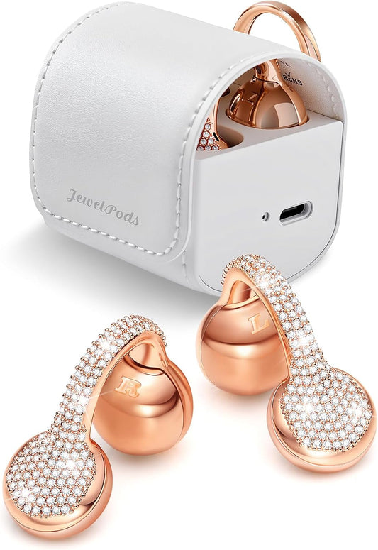 Jewelpods C01 Pro Open Ear Headphones, Luxury Jewelry Earbuds, Rose Gold | Clip-On Wireless Bluetooth Earbuds Secure, Lightweight, Premium Audio-Water Resistant-Up to 72 Hrs Play,Gift for Her